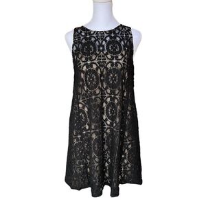 Free People -Lace Babydoll Dress Black Lined Sleeveless Racer Back Coverup Sz XS